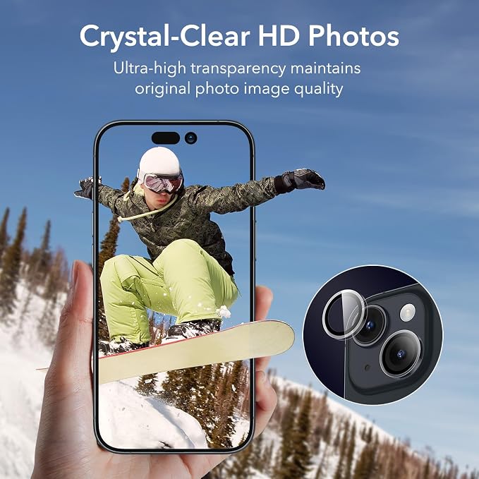 ESR 2 Pack Camera Lens Protector for iPhone 15/15 Plus/14/14 Plus, Ultra-tough HD Individual Lens Protectors, Scratch Resistant, Ultra-thin Tempered Glass, Armorite Series, Clear