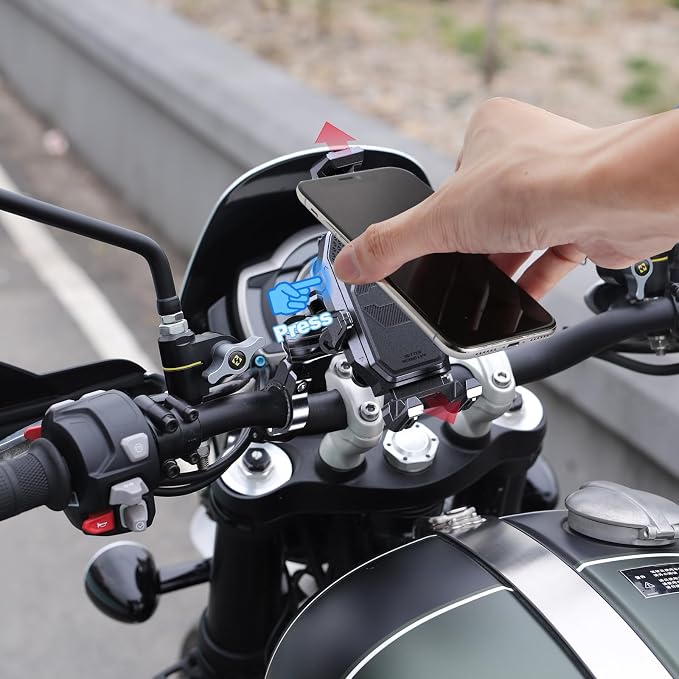 iMESTOU Motorcycle Phone Mount Anti-Vibration with 4 Shock Absorbers, Universal 22-32mm Handlebar Fit for Bikes/Motorcycles/EBikes, 720° Adjustable Heavy-Duty Phone Holder for 5.6”-7.4” Phones