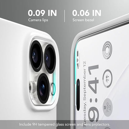GONEZ Magnetic for iPhone 15 Pro Case, Compatible with MagSafe, [Screen Protector + Camera Lens Protector], Silicone Shockproof Anti-Scratch Protective Phone Case 6.1 inch, White