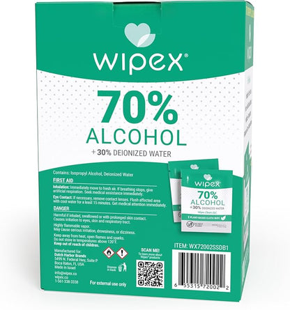 Wipex 70% Isopropyl Alcohol Wipes - Individually Wrapped Sachets, Large Electronic Wipes in Dispensing Box for Sanitizing - 100 Count (Pack of 12)