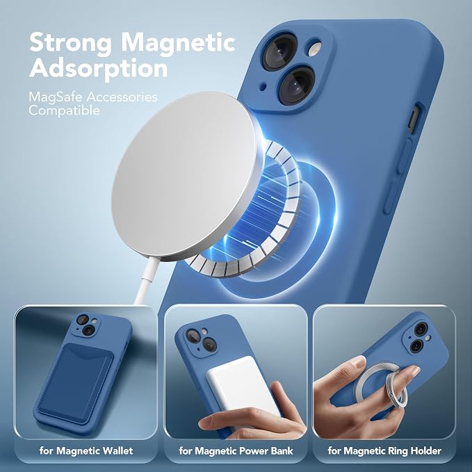 Magnetic for iPhone 13 Case, Compatible with MagSafe, [Full Camera Protection][Screen Protector] Silicone Shockproof Protective Phone Case for iPhone 13 6.1", Lake Blue