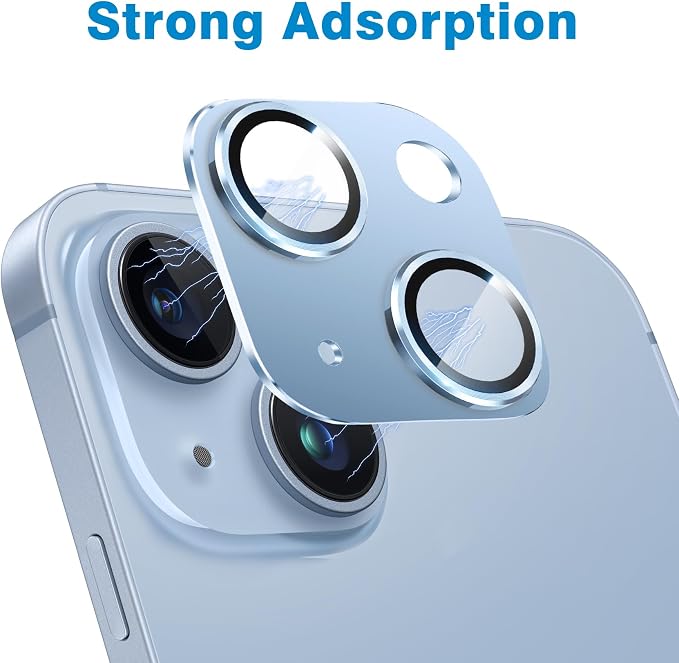 Compatible with iPhone 14 and iPhone 14 Plus Camera Lens Protector, Anti-Scratch Tempered Glass Camera Screen Protector Shockproof Full Protective Camera Cover Case Friendly Lens Cover-Sierra Blue