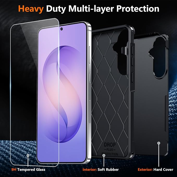 SPIDERCASE Designed for Samsung Galaxy S26 Plus Case, [10 FT Military Grade Drop Protection], 2 Pack [Tempered Glass Screen Protector+Camera Lens Protector] Heavy Duty Shockproof Case, Black