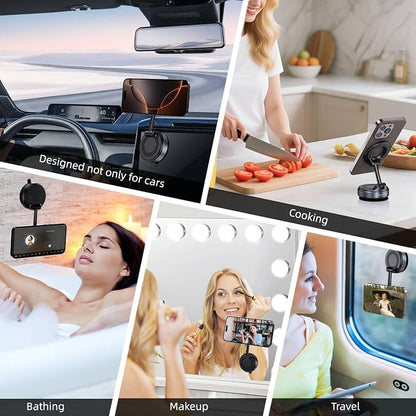 Jikasho Vacuum Magnetic Car Phone Holder for Magsafe, Hands-Free 360° Adjustable Suction Cup Phone Mount for Car/Gym/Mirror/Smooth Surface, Compatible with iPhone & Android (Black)