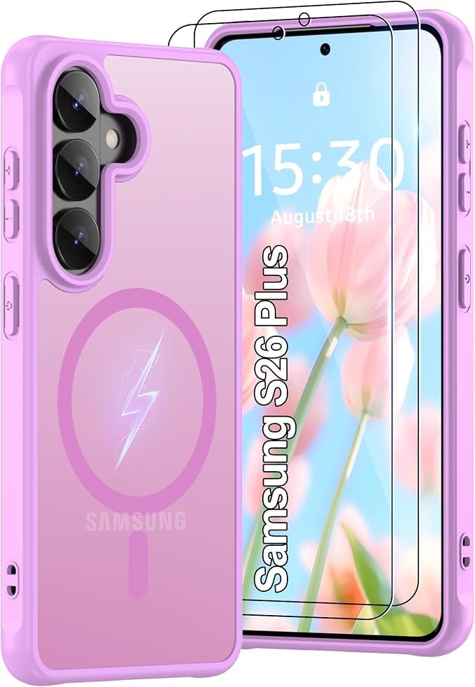 Compatible for Samsung Galaxy S26 Plus Phone Case: S26 Plus Case [Mag-Safe Fit] with 2PC HD Screen Protector,Matte Translucent Soft-Touch Skin/Full Body Protection for Cell Phone S 26 Plus Cover,Pink