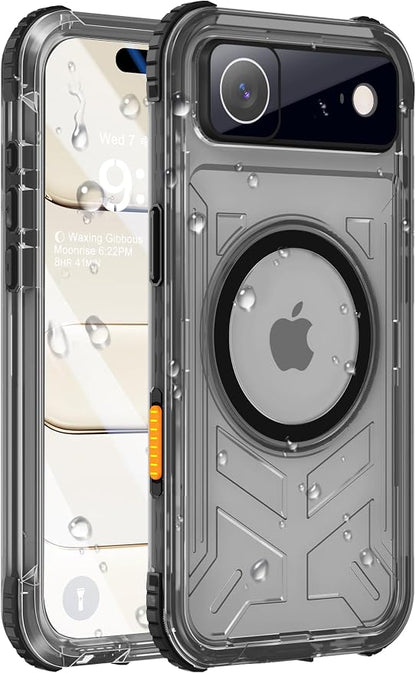 for iPhone Air Waterproof Case with Magsafe, Built-in [Camera & Screen Protector] [Lanyard], IP68 Water Proof Full Body Dustproof Heavy Duty Frosted Protective Phone Cover, 6.7" Black