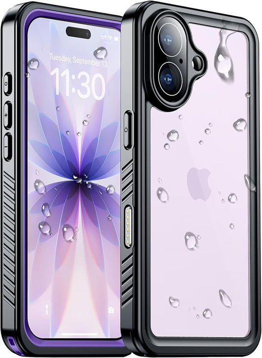 Temdan Compatible with iPhone 17 Case,Waterproof Built-in Screen & Camera Protector IP68 Underwater Full Body 17FT Military Dropproof Shockproof Phone Case 6.3"-Purple/Clear