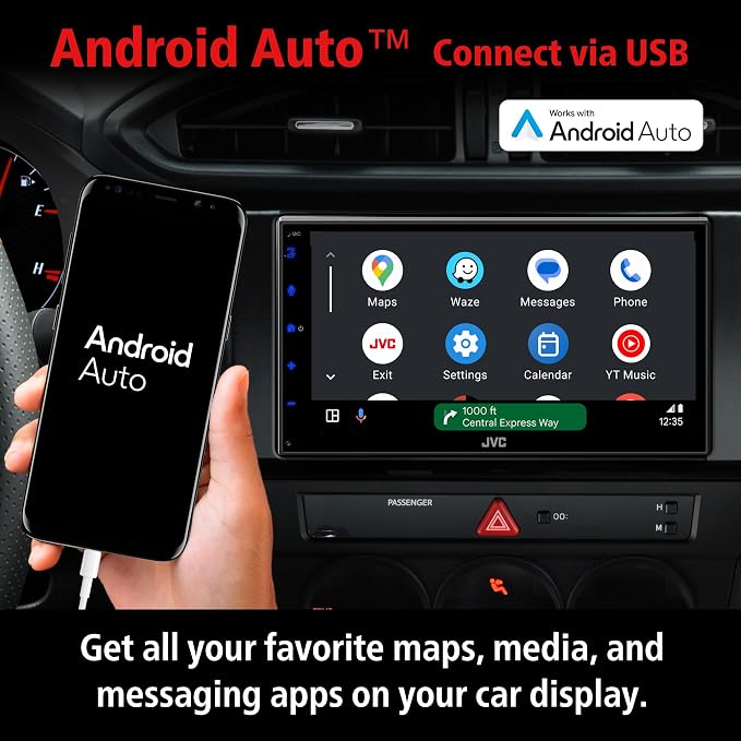 JVC KW-M590BT Single Din/Double Din Car Stereo (50W x 4-Ch), L-Shaped Chassis Fits Most Cars, Large 6.8" Hi-Res Touchscreen, AM/FM, Apple CarPlay, Android Auto, Rear Camera Input, USB 2.1 Fast Charge