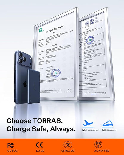 TORRAS MiniMag Power Bank, Ultra Slim 5,000mAh Wireless Portable Charger with USB-C Cable, Fast Charging iPhone Air Magnetic Battery Pack, Compatible for iPhone 17/16/15/14/13/12, Deep Blue