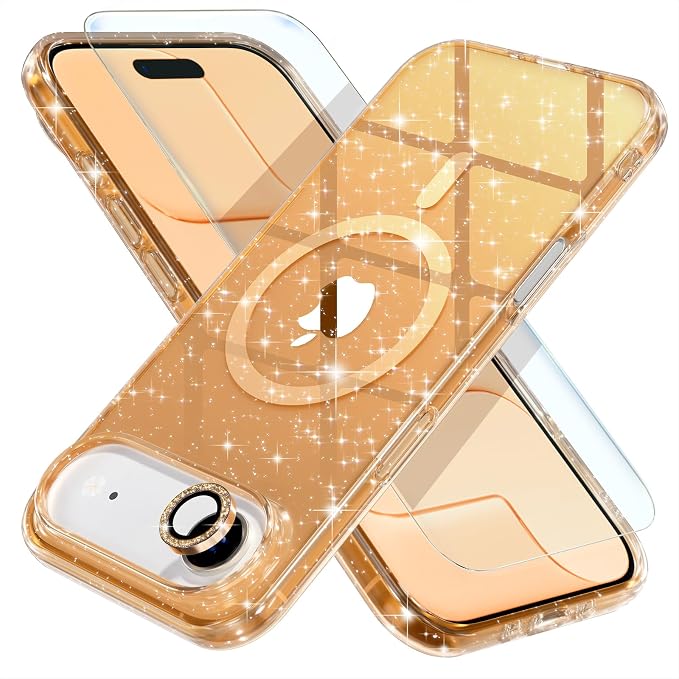 Choiche Magnetic for iPhone 17 Air Case Compatible with MagSafe, Women Cute Glitter Sparkly Phone Case with Diamond Camera Lens Protectors, Military-Grade Drop Protection 6.5" (Gold)