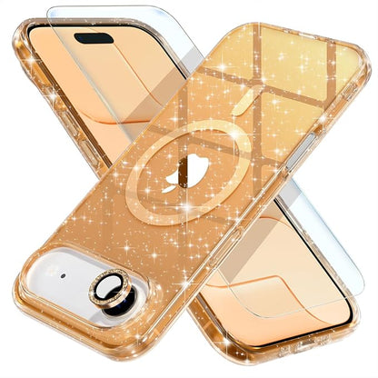 Choiche Magnetic for iPhone 17 Air Case Compatible with MagSafe, Women Cute Glitter Sparkly Phone Case with Diamond Camera Lens Protectors, Military-Grade Drop Protection 6.5" (Gold)