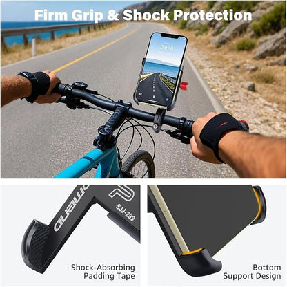 Ralos Bike Phone Mount, Aluminum Motorcycle Cellphone Holder, Mountain Bicycle Handlebar Cell Phone Clamp, Scooter Phone Clip for iPhone 16 Pro Max, 15 14 13 12 Mini, Samsung