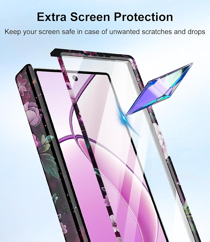 Btscase for Samsung Galaxy Z Fold 6 Case,Built in Front Screen Protector,Gold Glitter Marble Pattern Hard PC Slim Shockproof Full Body Drop Protective Case for Galaxy Z Fold 6 5G, Purple Red