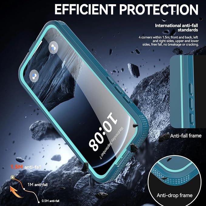 Omio for iPhone 17 Pro Max Waterproof Case Compatible with MagSafe, Magnetic Waterproof Full Body IP68 Underwater Case Built-in Screen Protector Military Grade Shockproof Cover for Men Women Teal