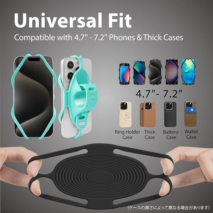 Bone Bike Tie 5, Bike Cell Phone Mount for Handlebar, Scratch-Free Silicone Holder with Anti-Slip & Shock-Absorbing Design, Cycling Phone Holder Compatible with Most Smartphones (Black - Handlebar)