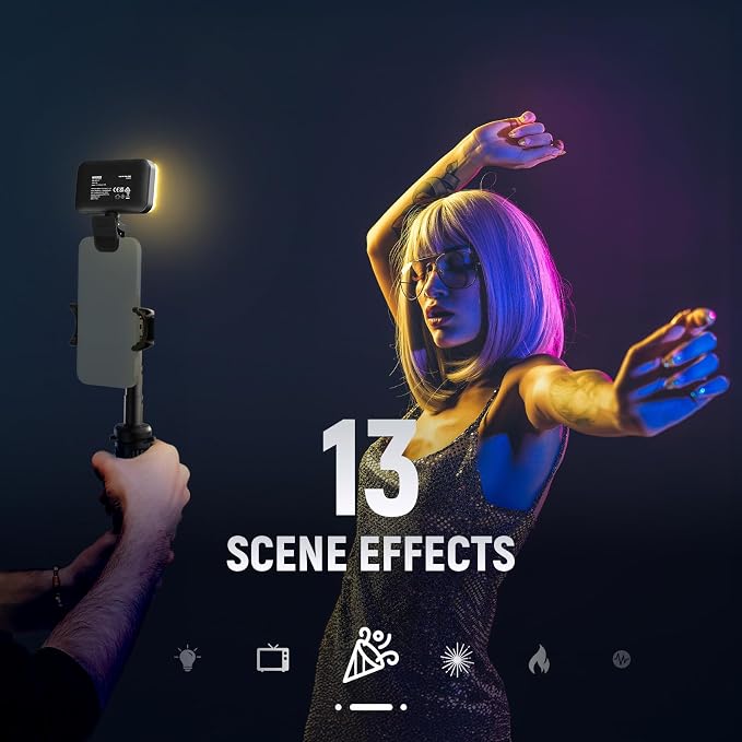 NEEWER Entry Level Version LED RGB Selfie Light, 91 LEDs Plastic Clip on Phone Fill Lighting for iPhone, 20 Effects CRI92 1000mAh, for Computer Webcam Laptop Zoom Video Conference Recording, N6C