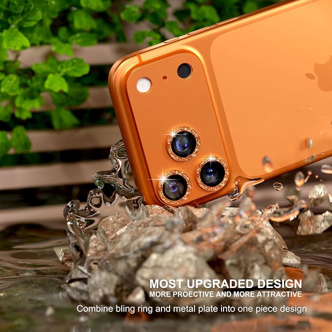 beuxece Compatible for iPhone 17 Pro Camera Lens Protector, Matte Metal Tempered Glass Rear Camera Screen Cover Accessories [Military Grade Shatterproof] [Strong Adsorption] - Glitter Orange