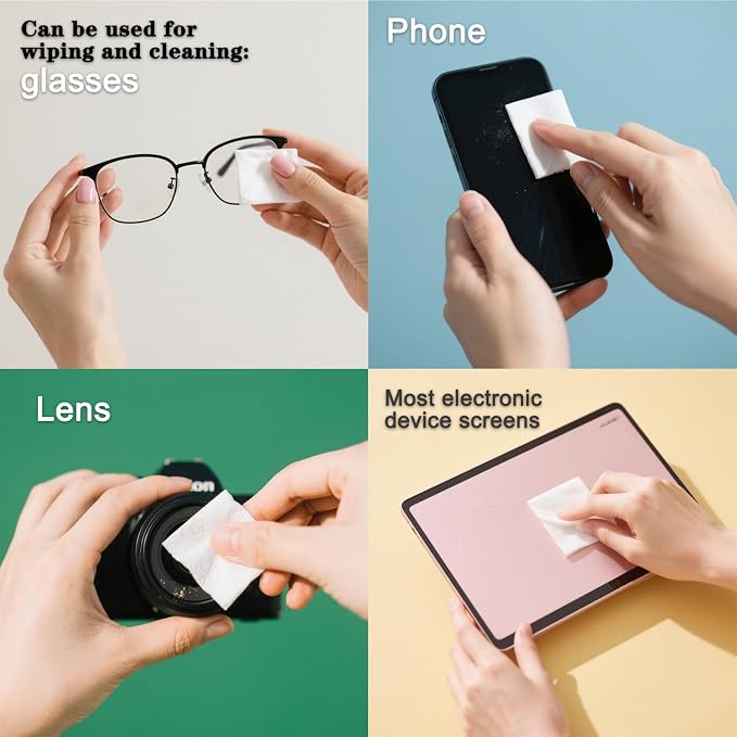 200 Count XL Lens Wipes for Eyeglasses - Extra Large Pre-Moistened Cleaning Wipes for Glasses, Sunglasses, Camera Lenses, Phone Screens - Individually Wrapped, Ammonia-Free & Streak-Free