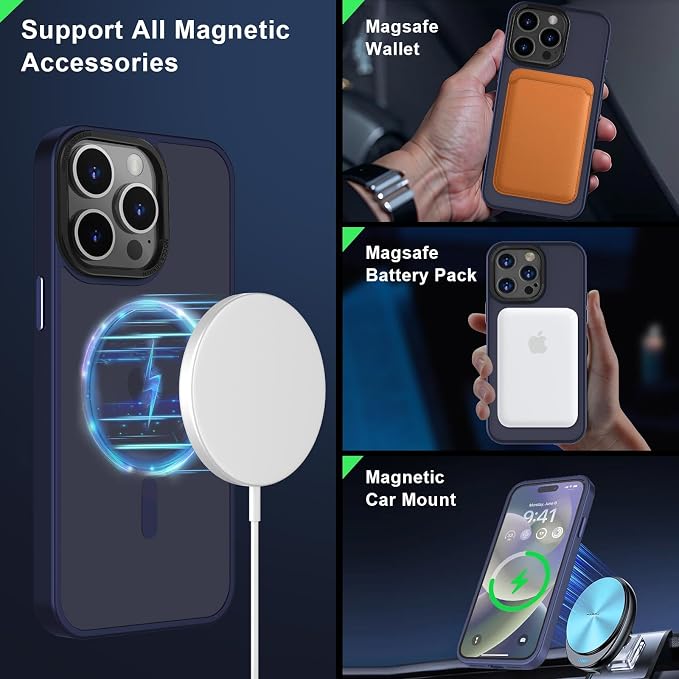 MOCCA Strong Magnetic for iPhone 15 Pro Max Case, [Compatible with Magsafe][13FT Military Drop Protection] Slim Translucent Matte Shockproof Case for iPhone 15 ProMax Case 6.7'', Deep Blue