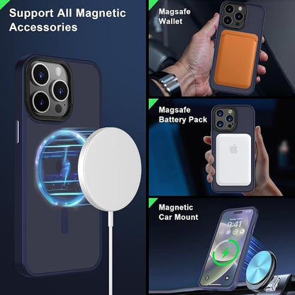 MOCCA Strong Magnetic for iPhone 15 Pro Max Case, [Compatible with Magsafe][13FT Military Drop Protection] Slim Translucent Matte Shockproof Case for iPhone 15 ProMax Case 6.7'', Deep Blue