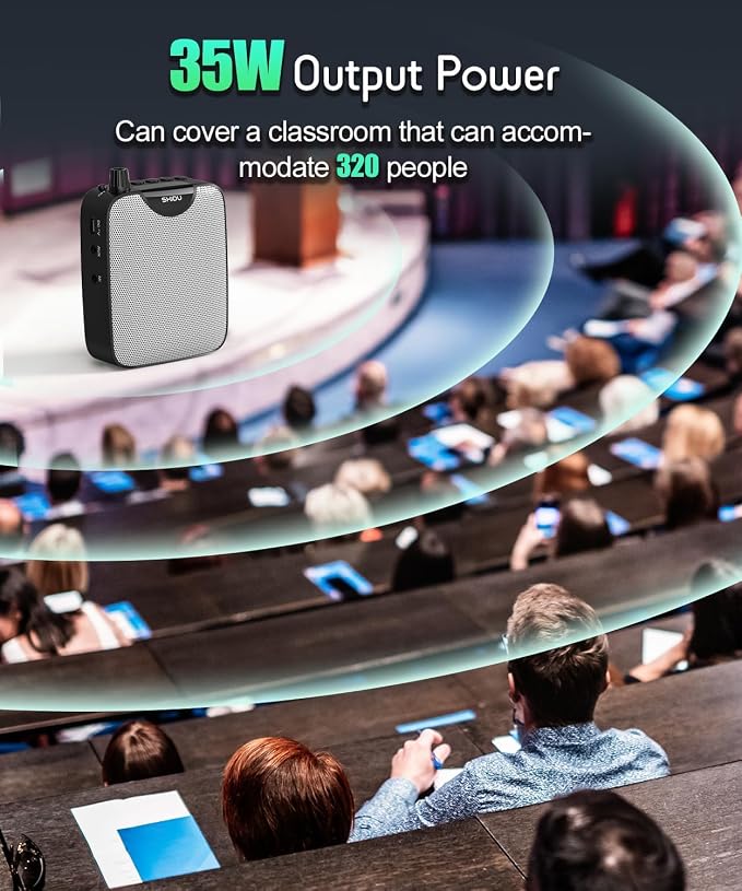 SHIDU 35W Power Voice Amplifier with Bluetooth Wireless Lavalier Microphone, Portable Teacher Mic with Speaker Personal Clip On Microphone System for Teacher Meeting Training-M500 (Black)
