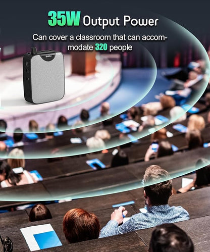SHIDU 35W Power Voice Amplifier with Bluetooth Wireless Lavalier Microphone, Portable Teacher Mic with Speaker Personal Clip On Microphone System for Teacher Meeting Training-M500 (Black)