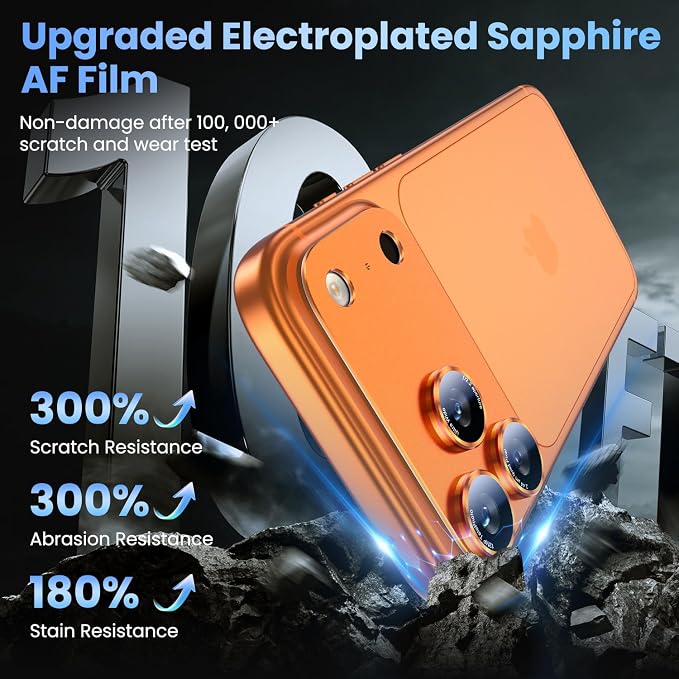 Uyiton for iPhone 17 Pro Max Camera Lens Protector - [Unique Typography + Phone Lens Red Circle Design] Metal Tempered Glass Camera Cover, Cosmic Orange + Red