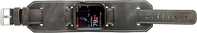 HARDISTON Cuff Watch Band Compatible with Apple 49mm for Men & Women, Handmade Genuine Leather, Compatible with iWatch Series 11 10 9 8 7 6 5 4 3 2 1 SE Ultra, Wrist Bracelet Band, Small/Band-Grey