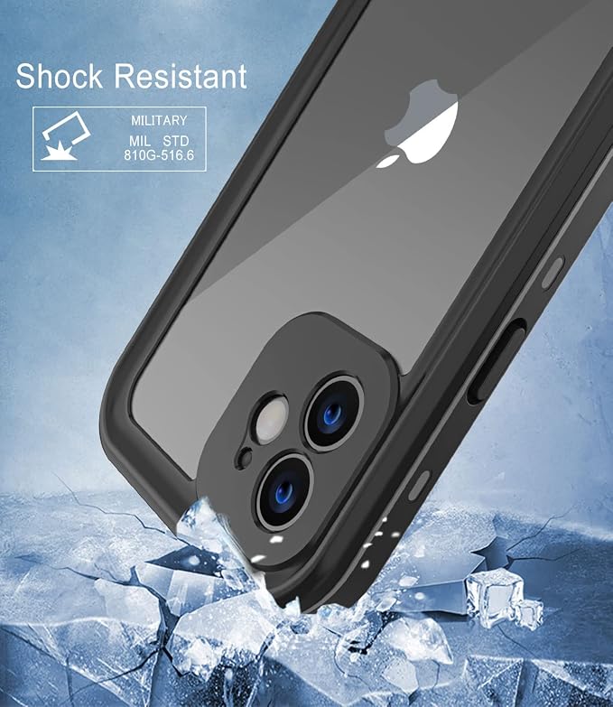 Design for iPhone 12 Waterproof Case, Full Body Shockproof & Dustproof Case with Screen Protector, Black