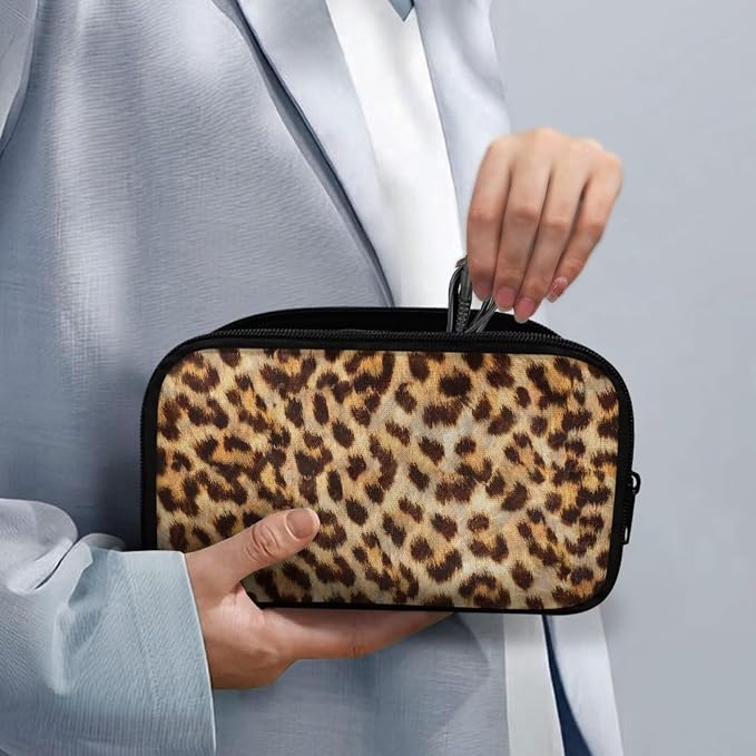Leopard Print Electronics Case, Mini Cable Organizer Bag for Essentials, Tech Accessory with Cord Organizer for Phone, Power Bank, SD Card