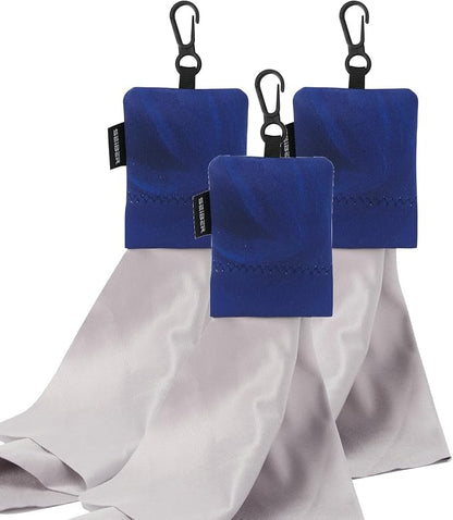 SEIBER Eyeglass Cleaning Microfiber Cloth,7 x 7 inch Glasses Cloth for Sunglasses,Laptops, Cameras,Screen- with Neoprene Pouch,Self-Closing Bottom(3PCS,Blue)