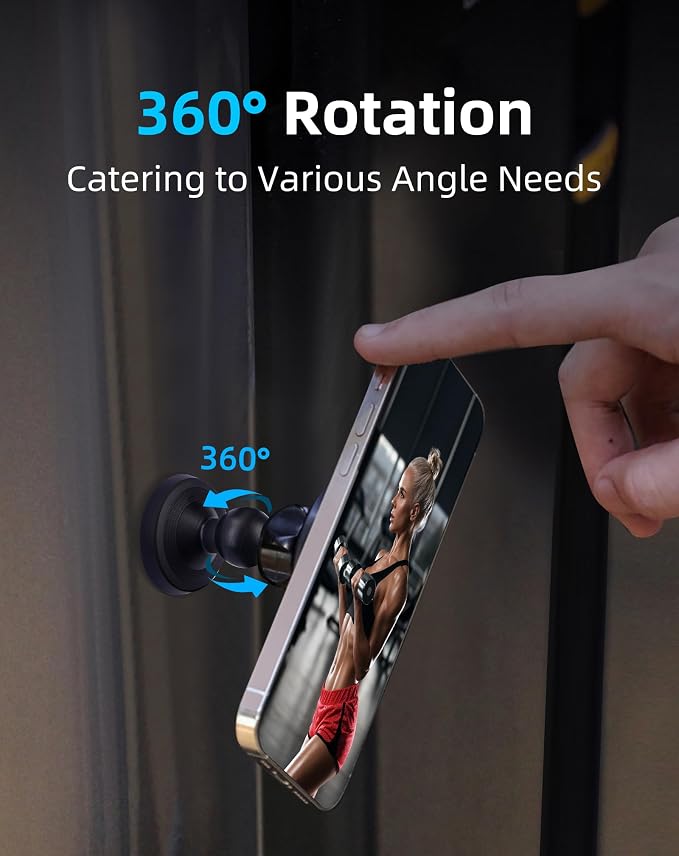 Magnetic Phone Holder for Gym – 360° Rotating Gym Phone Mount Holder for MagSafe, Dual Magnetic Cell Phone Holder Compatible with iPhone 16 15 14 13 12 Series Portable Gym Accessories-931004