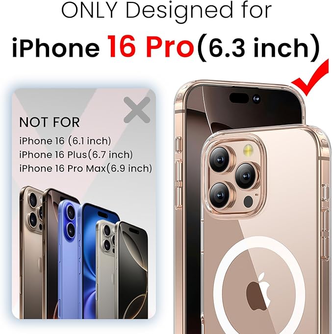 3 in 1 for iPhone 16 Pro Case Clear with MagSafe, Not Yellowing, Screen Protector*1 Camera Lens Protector*1, Military-Grade Protection for iPhone 16 Pro Phone Case 6.3 inch Clear