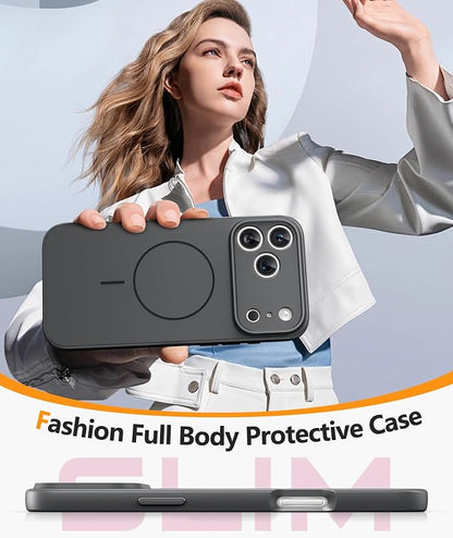 FNTCASE for iPhone 17 Pro Max Case: [Compatible with Magsafe] Integrated Silicone Phone Cases with [Full Camera Protection] [Screen Protector] Military Grade Shockproof Protective Cover - Full Gray