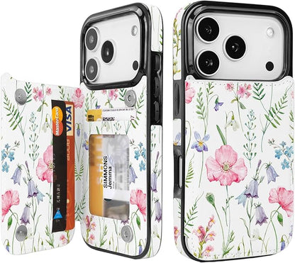 uCOLOR for iPhone 17 Pro Wallet Case with Card Holder PU Leather RFID Blocking Design iPhone 17 Pro flip case for Women Men Magnetic Clasp Kickstand Design 6.3 inch (Pink Flowers)