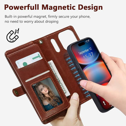 Wallet Case for iPhone 17 Pro Max with Card Holder/Crossbody Wallet/Strap,[RFID Blocking][Magnetic] PU Leather Phone Case for iPhone 17 Pro Max,6.9 in,Brown