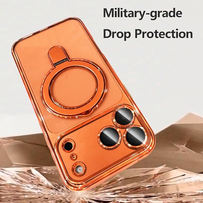 for iPhone 17 Pro Case Magnetic Stand,[Compatible with Magsafe] [Military Protection][Camera Lens Protector] Phone Case Cover for iPhone 17 Pro 6.3" - Orange