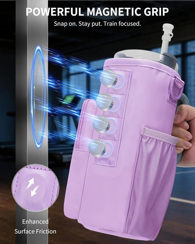 sportsnew Magnetic Gym Bag for Women Men, Water Bottle Carrier Holder with Strap & Phone Pockets for 40oz Tumbler with Handle, 4 Built-in Magnets Small Gym Bag for Sports, Workout, Fitness, Walking