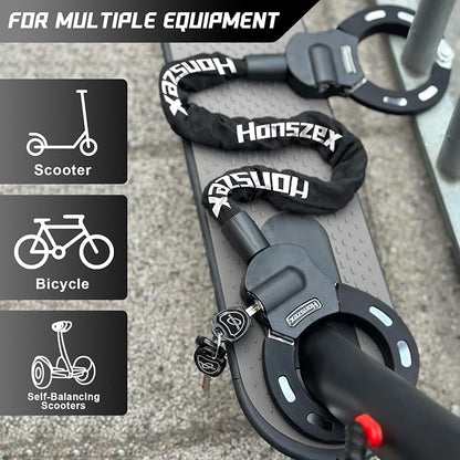 Electric Scooter Locks Anti Theft, E Scooter Phone Holder & Scooter Chain Lock with Key, Heavy-Duty Anti-Theft Lock with Waterproof Storage Bag, Accessories for Electric Scooters and Bicycles