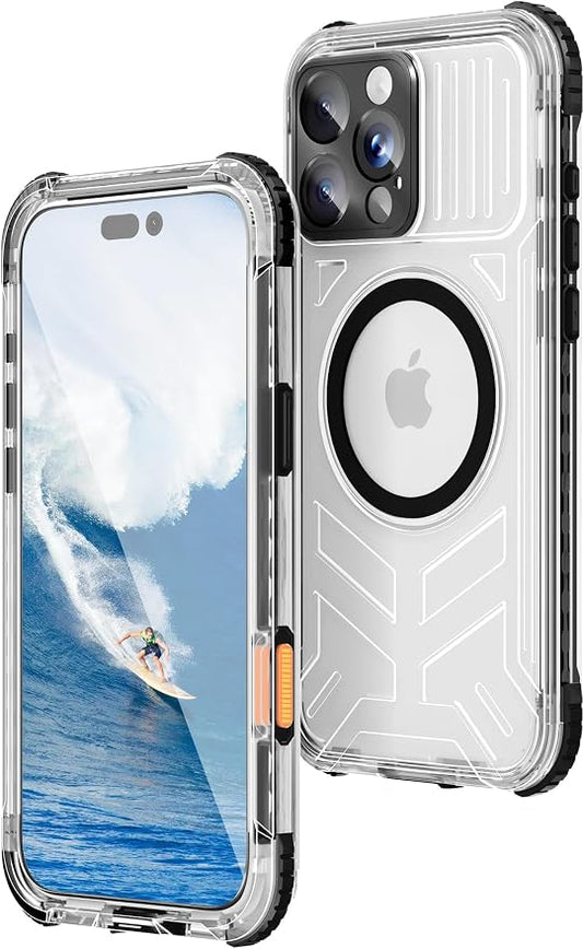 WIFORT for iPhone 16 Pro Max Waterproof Case, [IP68 Underwater] [Blue Light Filter Lens] [15FT Military Shockproof], Fit for Magsafe Full Body Magnetic Frosted Phone Case with Lanyard, 6.9" Black