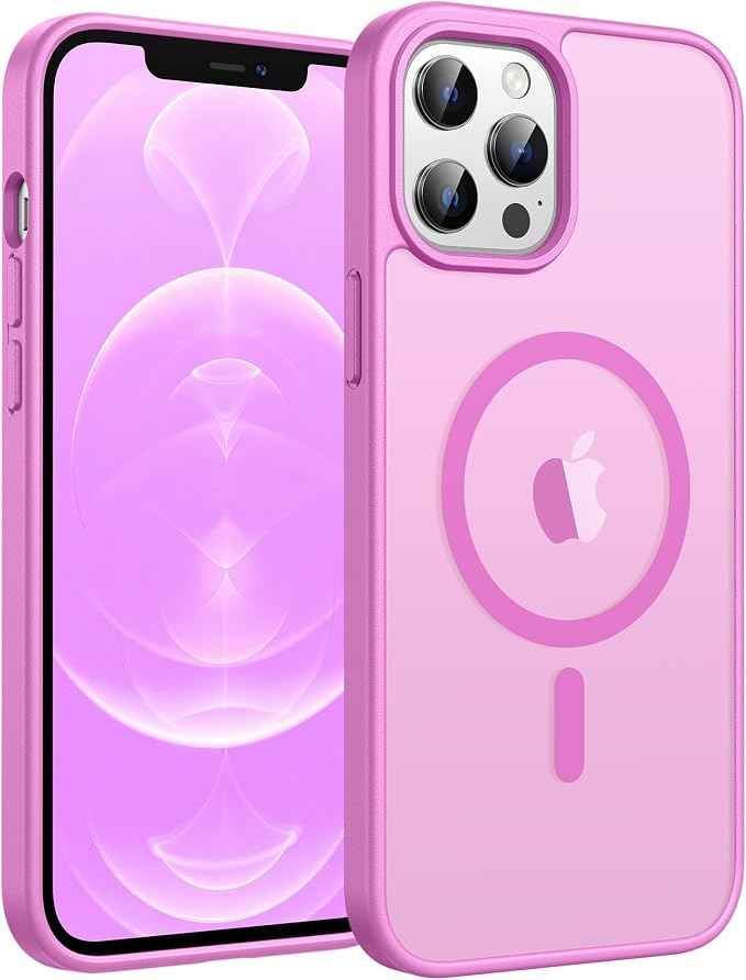 FNTCASE for iPhone 12 Pro Max Case: [Compatible with Magsafe] Translucent Matte Magnetic Phone Cover - Military Grade Drop Protection Shockproof Protective Cases - Pink