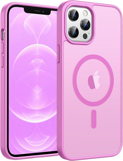FNTCASE for iPhone 12 Pro Max Case: [Compatible with Magsafe] Translucent Matte Magnetic Phone Cover - Military Grade Drop Protection Shockproof Protective Cases - Pink