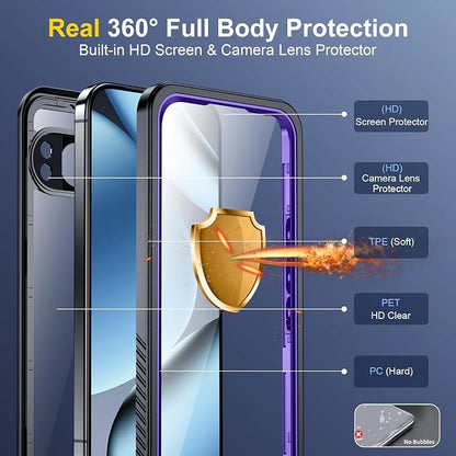 SPIDERCASE for Google Pixel 10 Pro Case Waterproof, [Privacy Screen Protector][IP68 Underwater] Full Body Sealed Heavy Duty Protection [12FT Military Grade Shockproof] Durable Phone Case, Purple