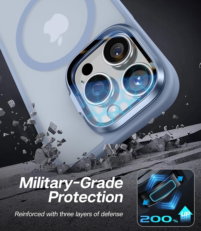 [Upgraded] for iPhone 16 Pro Max Case with Camera Cover Stand [Fit for MagSafe][9H Camera Lens Protector] Mil-Grade Protection Translucent Magnetic iPhone 16 Pro Max Phone Case, Light Blue
