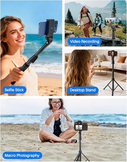 67" Phone Tripod, MIIASI Extendable Tripod for iPhone, Selfie Stick with Remote and Phone Holder, Compatible with iPhone/Android/Camera, Light Stand (Black)