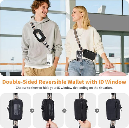Tiostep Clip and Go Strap for Phone with Wallet Crossbody Phone Lanyard with Anti-Theft Zipper Pouch Detachable Quilted Wrist Wallet with RFID and ID Window for Daily Travel.