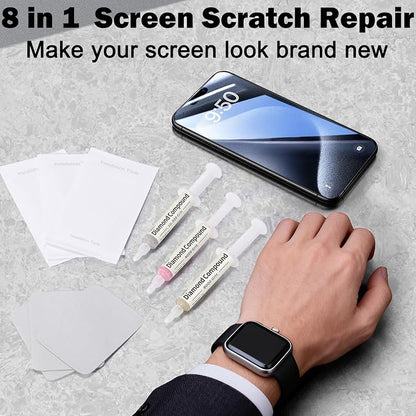 Scratch Remover for Phone Screen, Watches & Tablets, Safe, Touch-Friendly, Watch Scratch Remover Kit Includes 3 Diamond Polishing Compounds, 6 Polishing Cloths & 3 Cleaning Wipes