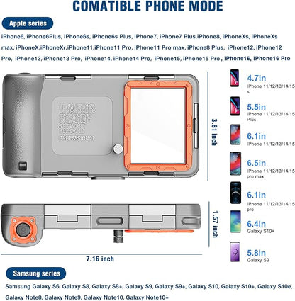 2026 Underwater Snorkeling Diving Phone Case for Phone 17/16/15/14/13/12Pro Max/Galaxy S25/S24/S23.(50ft/15m) Professional Scuba Dive Waterproof Case Underwater Photo Video（Gray）