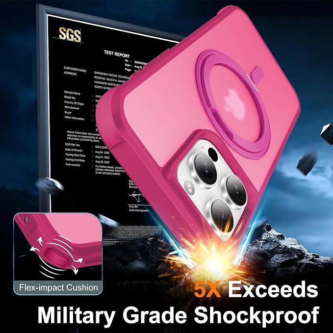 360° Magnetic Swivel Ring for iPhone 16 pro max case, Built-in Metal Stand and Ring Holder, Magsafe Compatible, Military Grade Protection, Shockproof - Rose Pink