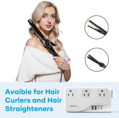 220v to 110v Voltage Converter, International Travel Adapter with 4 USB Charger (2 USB C), 3 AC Sockets and EU/UK/AU/Plug Power Adaptor for Hair Dryer Straightener/Curling Iron